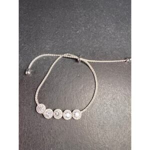 Sterling Silver CZ Halo Bolo Bracelet Adjustable Sparkle Slider Bracelet
